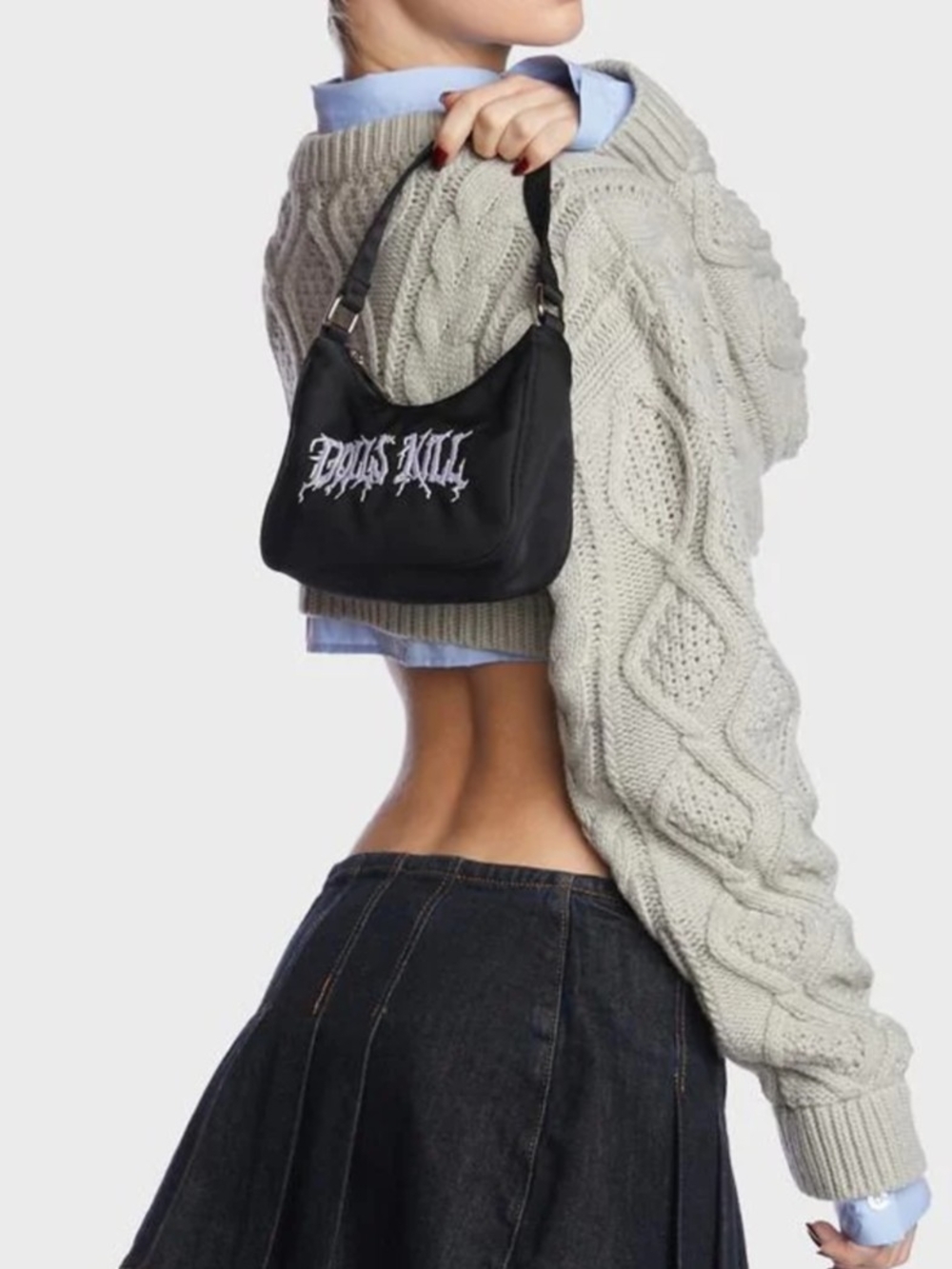 Dolls Kill Embroidered Logo Black Mini Shoulder Bag Purse Goth Alt NWOT